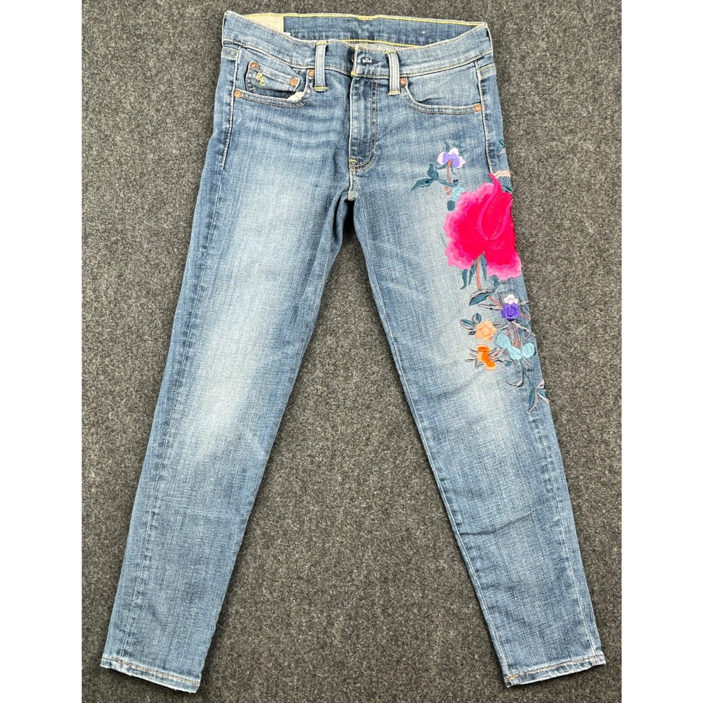 Polo Ralph Lauren Tompkins Skinny Crop Embroidered Floral Jeans Blue 26